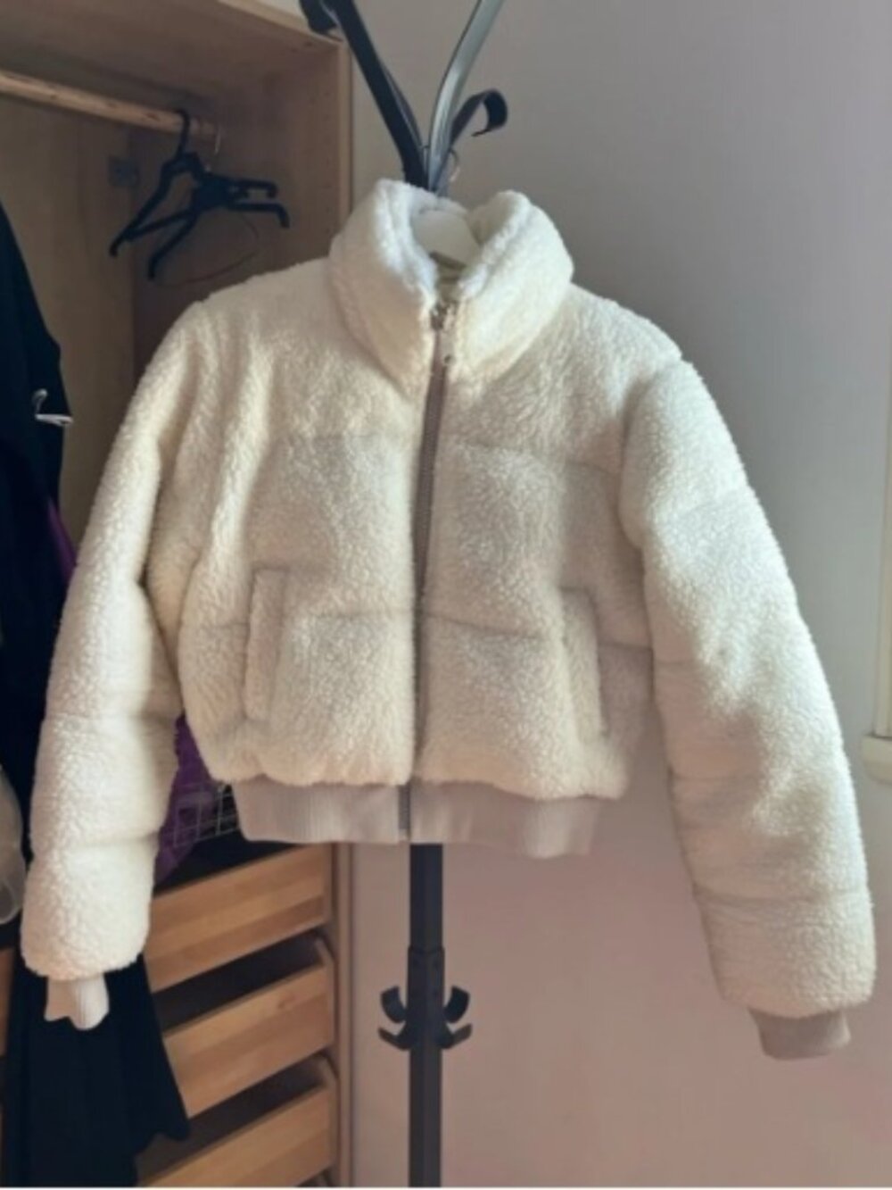 Garage Cream Sherpa Puffer Jacket XS